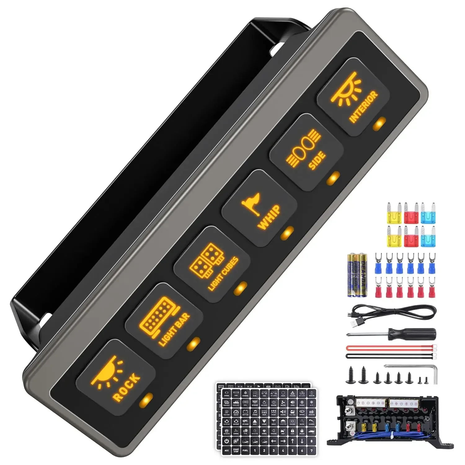 6 Gang Wireless Switch Panel 4x4 Relay Control Box Automatic Dimmable LED 12V Touch Switch Panel for Race Cars, Trucks, RVs, and Off-Road Vehicles