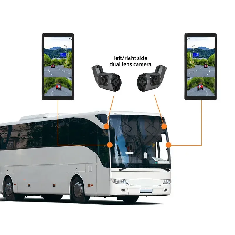 Inch 2 Split LCD Screen Electronic Rearview Mirror Monitor System with 2 Cameras for RV, Bus, Truck, Trailer