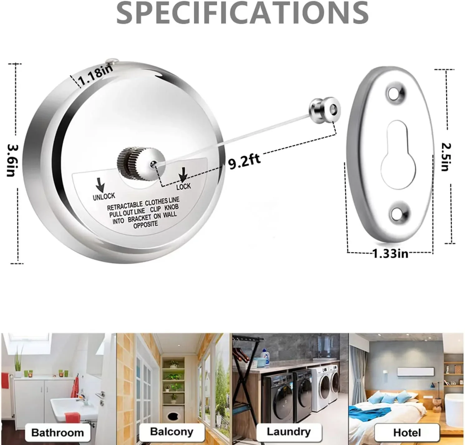 Stainless Steel Shower Clothesline Indoor Adjustable Laundry String Line Model: M052 Storage Accessories for Motorhome Caravan Camper