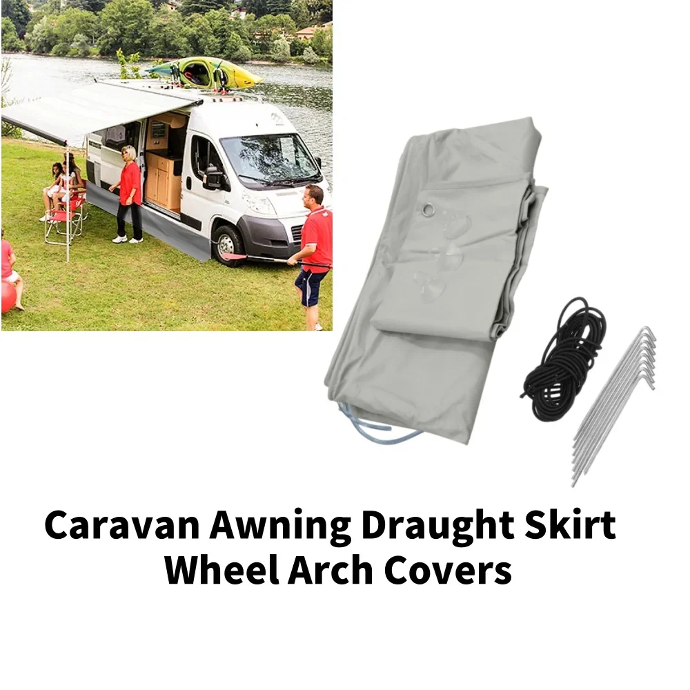 RV Awning Draught Skirt - 7m Length x 50cm Deep with Wheel Arch Covers and Suckers