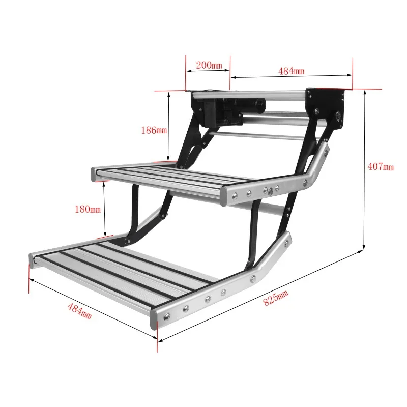 12V Dual-Layer Electric RV Step - Telescopic Folding Stair with LED, Aluminum, Heavy-Duty (200kg) for Caravan, Camper & Motorhome