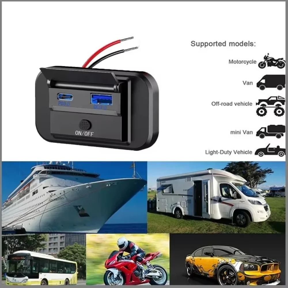 1/2PC Dual USB PD Type-C Quick Charger Socket 12V/24V QCPower Adapter Modified Outlet with On/Off Button for Car, Boat, RV, Bus