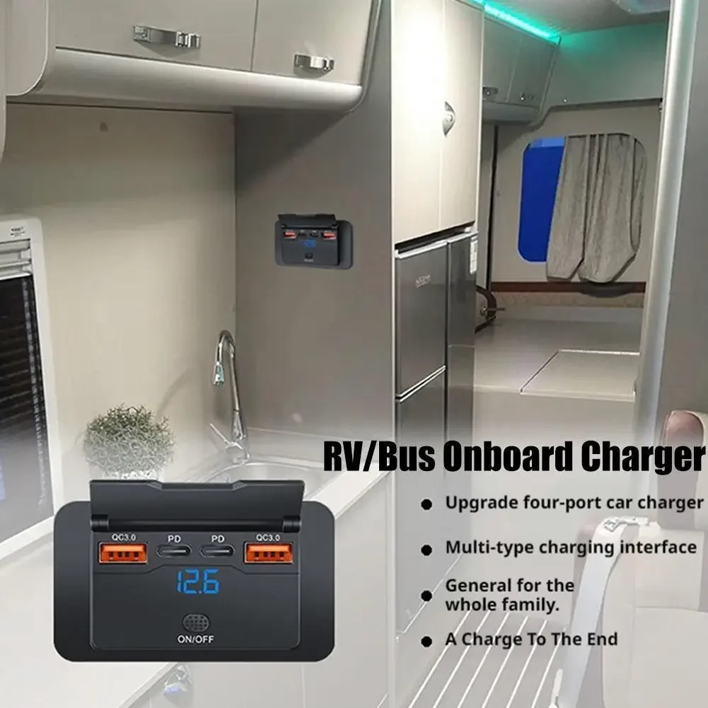 PD QCCar Charger Socket 12V/24V A USB Charging Splitter Outlet Power Adapter for Motorcycle, Camper, Truck, ATV, Boat, Car, RV