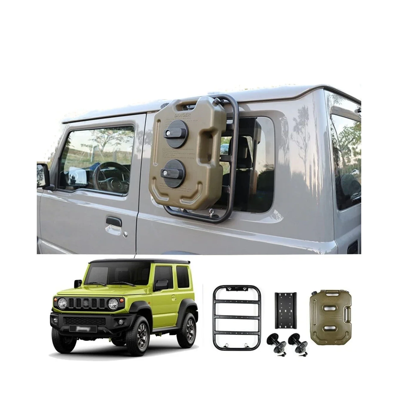 TELLA 10L Off-Road Jerry Can, JB74W Accessories Expansion Rack for Suzuki Jimny JB64/JB74 (Fuel Tank / Water Tank / Shower / Oil Drum)