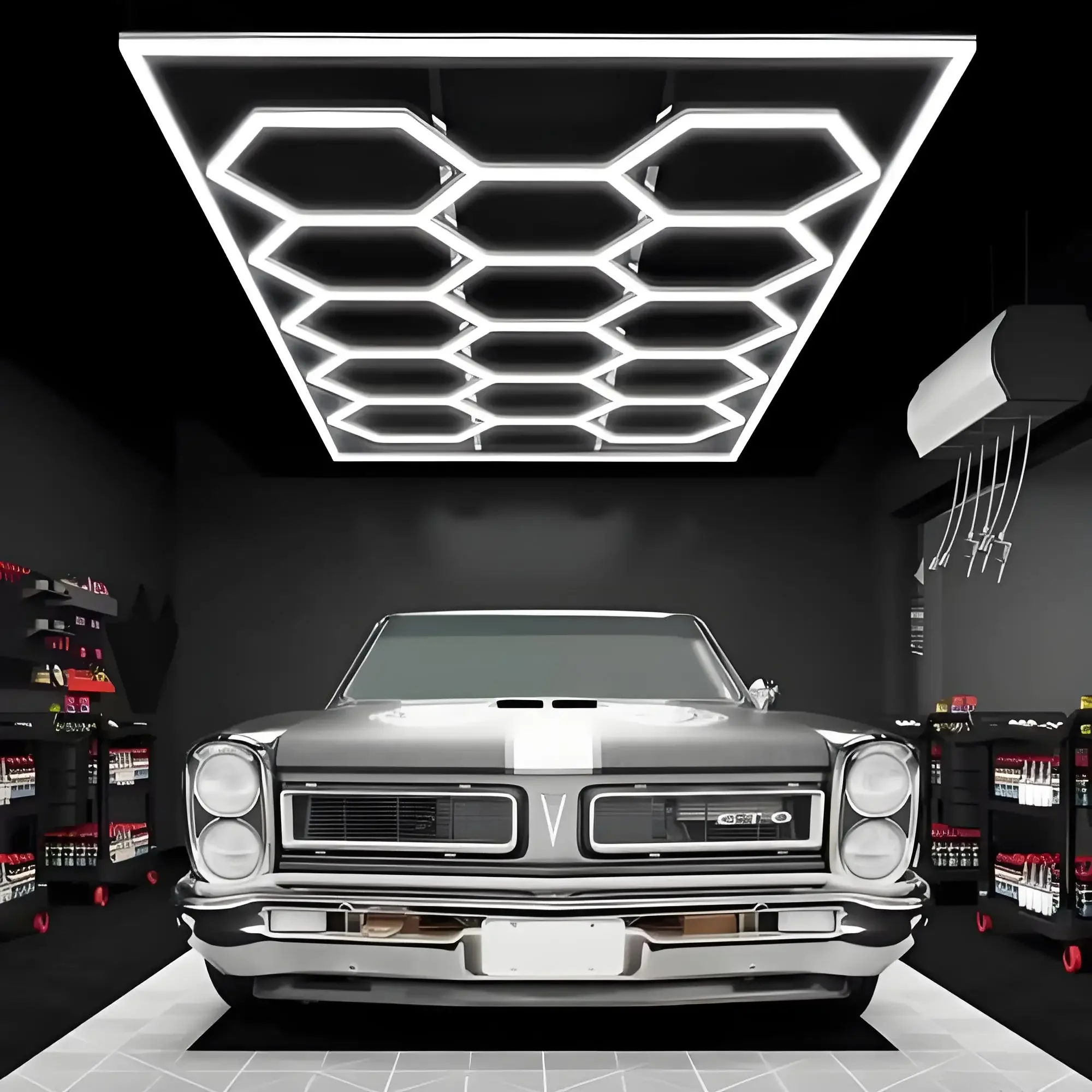 630HOT Factory Customized Car Detailing Lights AC85V-265V 6500K 672W IP44 IP55 Garage Hexagonal LED Lights