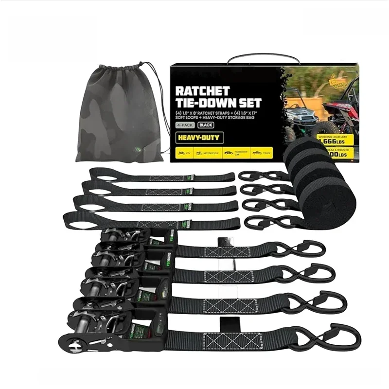 Ratchet Tie-Down Strap Set - M840 Motorcycle & Cargo Securement, Heavy Duty Trailer Transport, Car Tension Rope Kit (Annular Belt) Let me know if you need help with any other product titles!