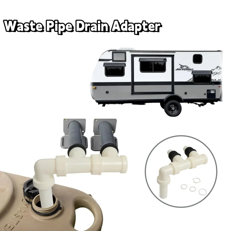 1 Set Double Waste Water Outlet Hose Pipe Adapter for Waste Hog Master Caravan Motorhome RV Drainage Tee Accessories