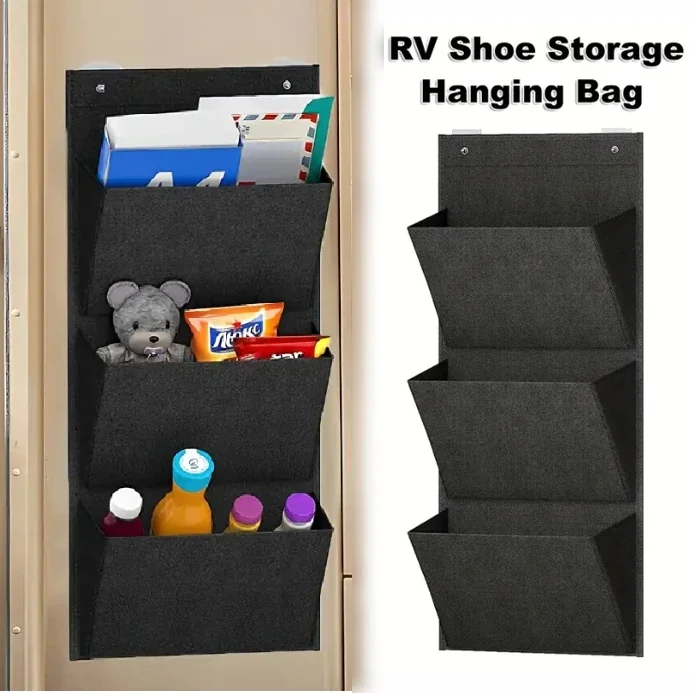 3 Layer RV Wall-Mounted Organizer Shoe Storage Hanging Bag for Caravans, Multiple Pockets Accessories Storage