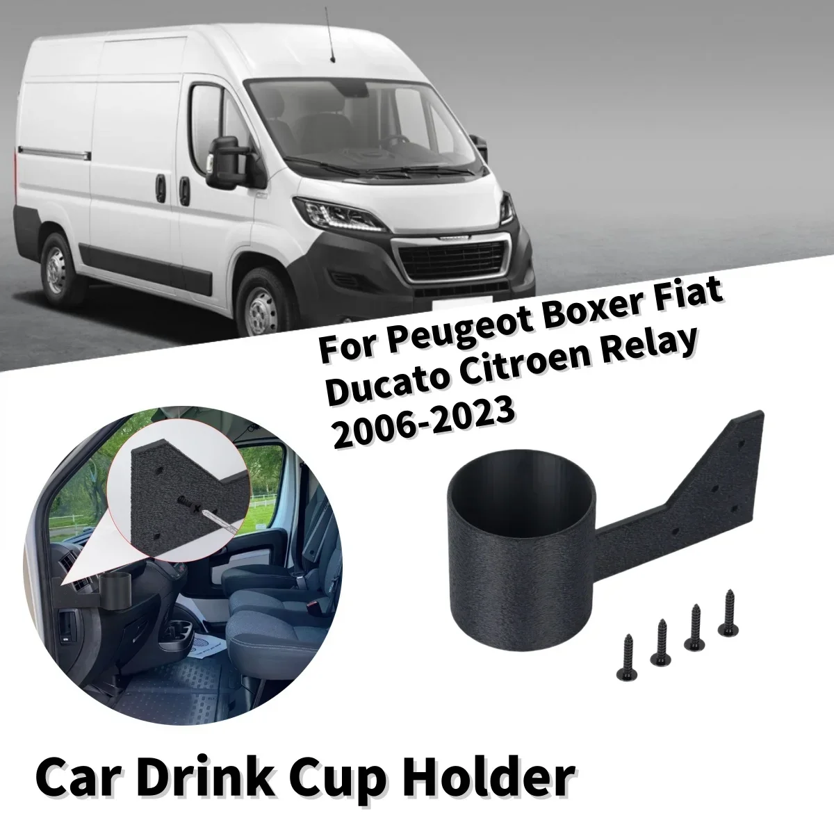 Drink Cup Holder for Peugeot Boxer/Fiat Ducato/Citroen Relay (2006-2023) - with Screws