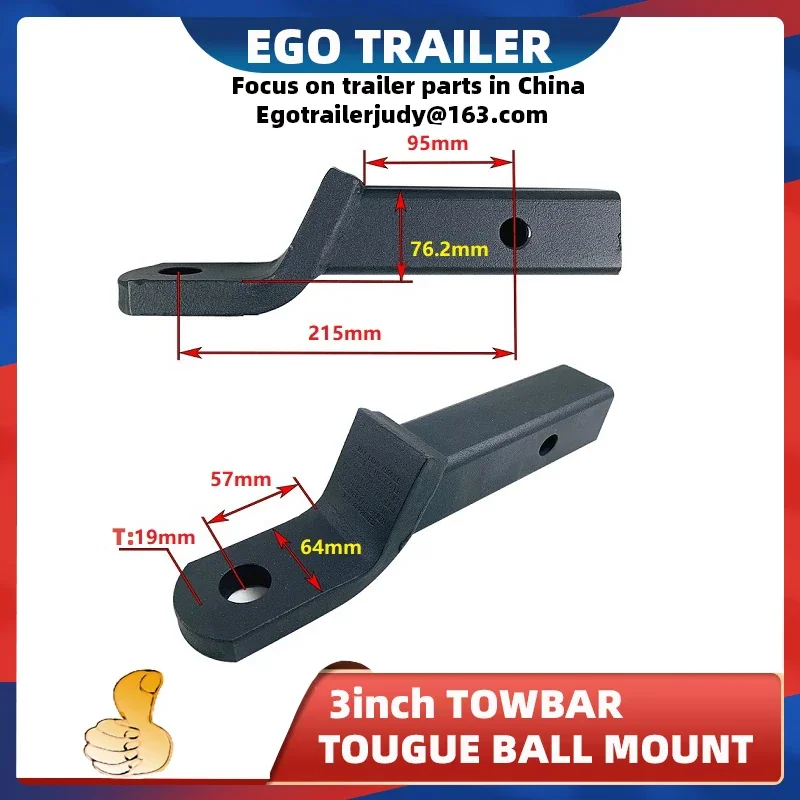 EgoTrailer 3 Inch Drop Tow Bar Ball Mount Tongue Hitch Car RV Boat Parts Accessories