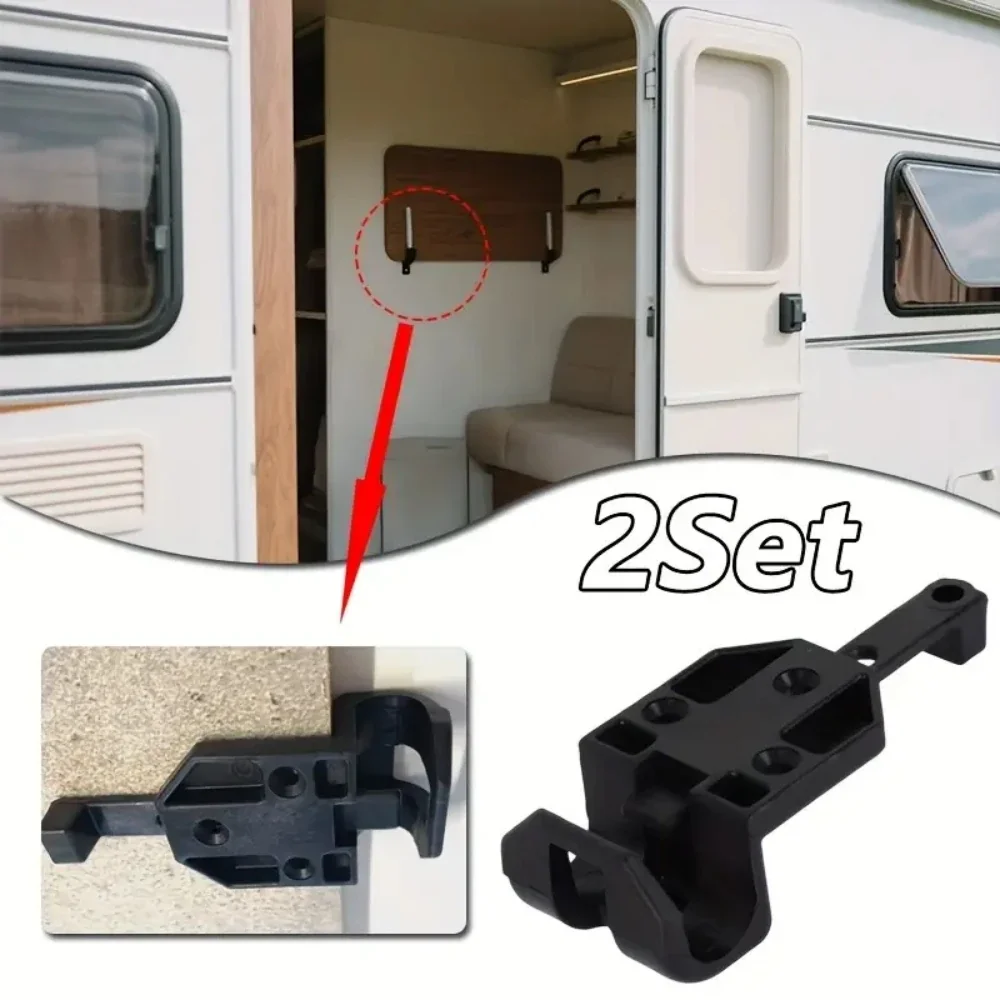 2 PCS Caravan Black Sliding Table Rail Bracket Safety Catch Hook Motorhome Camper Accessories