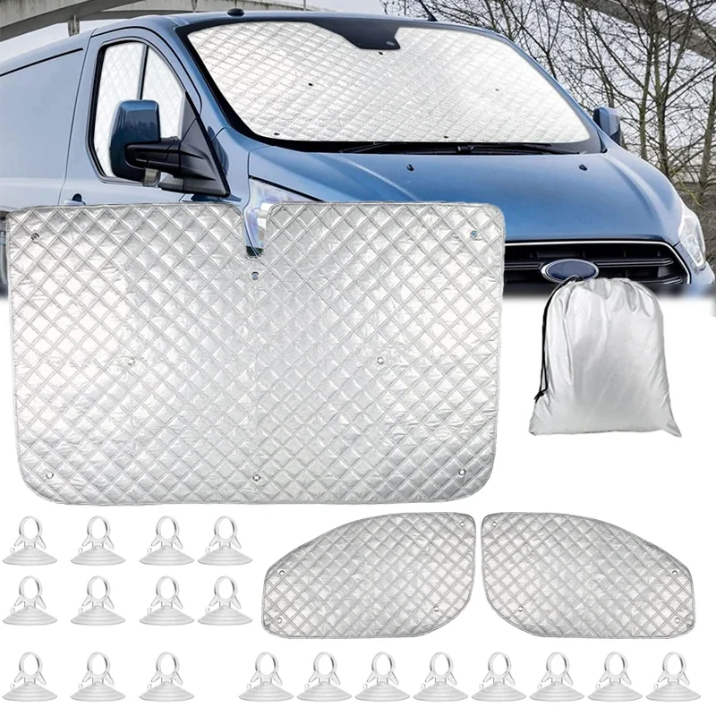 Sunshades for Ford Transit Custom MK8 (2012-2022) - Internal, Thermal Windshield Cover, Lifting Window Sun Shade Sun Visor