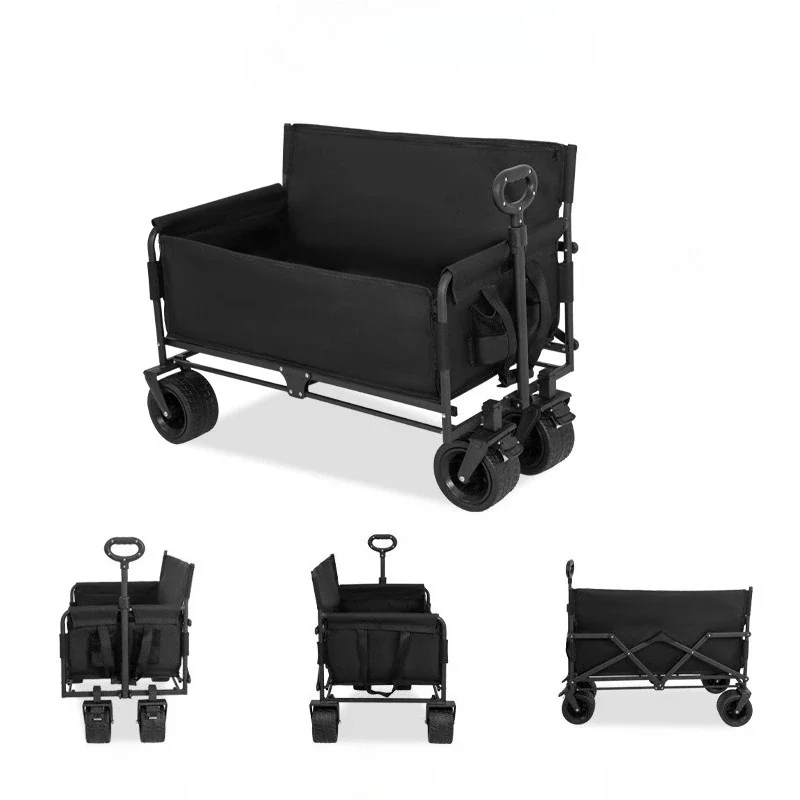 Folding Wagon, Folding Sofa with Brakes, Oxford Cloth, Multiple Use, Heavy Duty Camping Cart, Multiple Pockets, RV Folding Trailer
