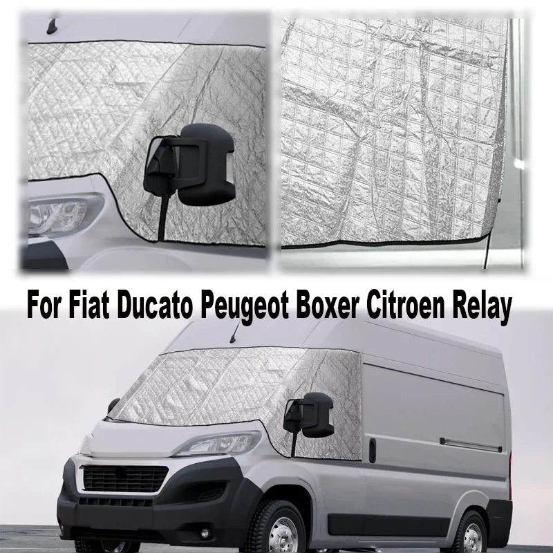 Motorhome Thermal Windscreen Screen Cover for Fiat Ducato/Peugeot Boxer/Citroen Relay - Blackout Blinds, Black, RV Parts & Accessories