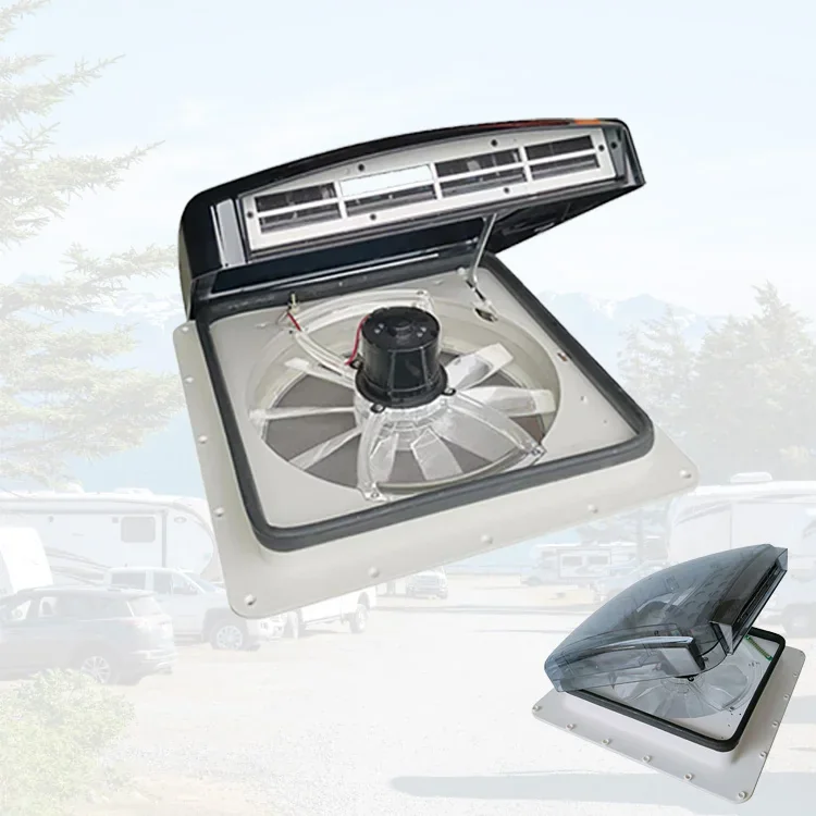 RV Roof Hatch Skylight Black Roof Fan for Motorhomes and Vans with Ventilation and Rear Wing