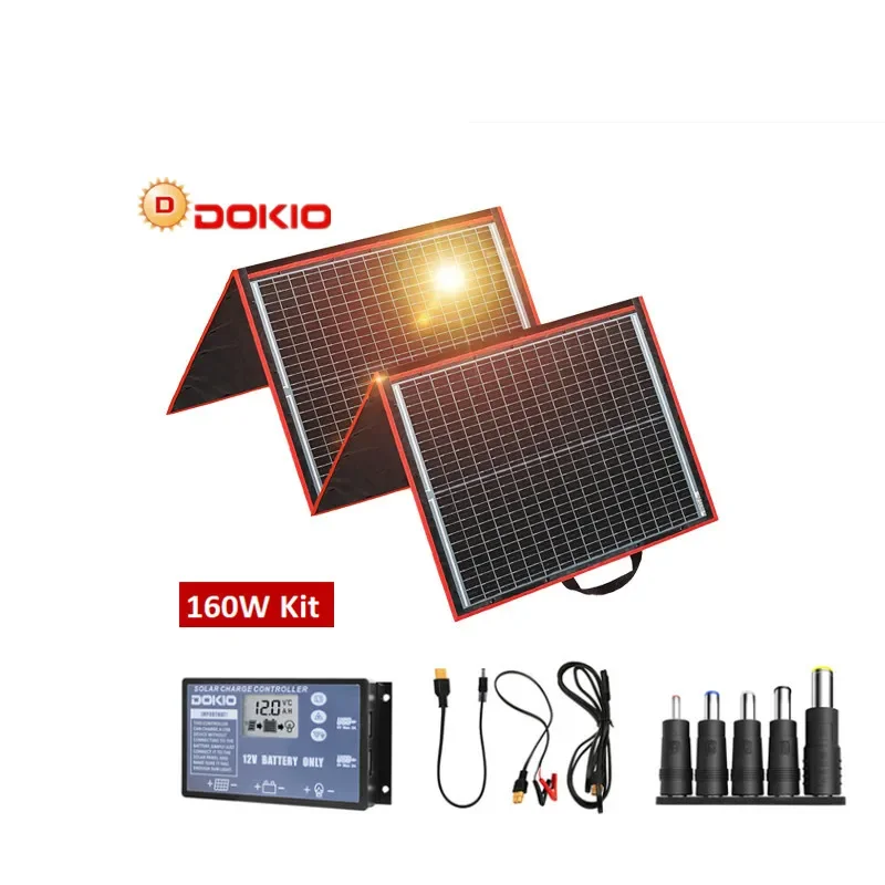DOKIO 18V 150W Monocrystalline Solar Panel, 12V Portable, Foldable, for Boats/Camping/Cars/RVs