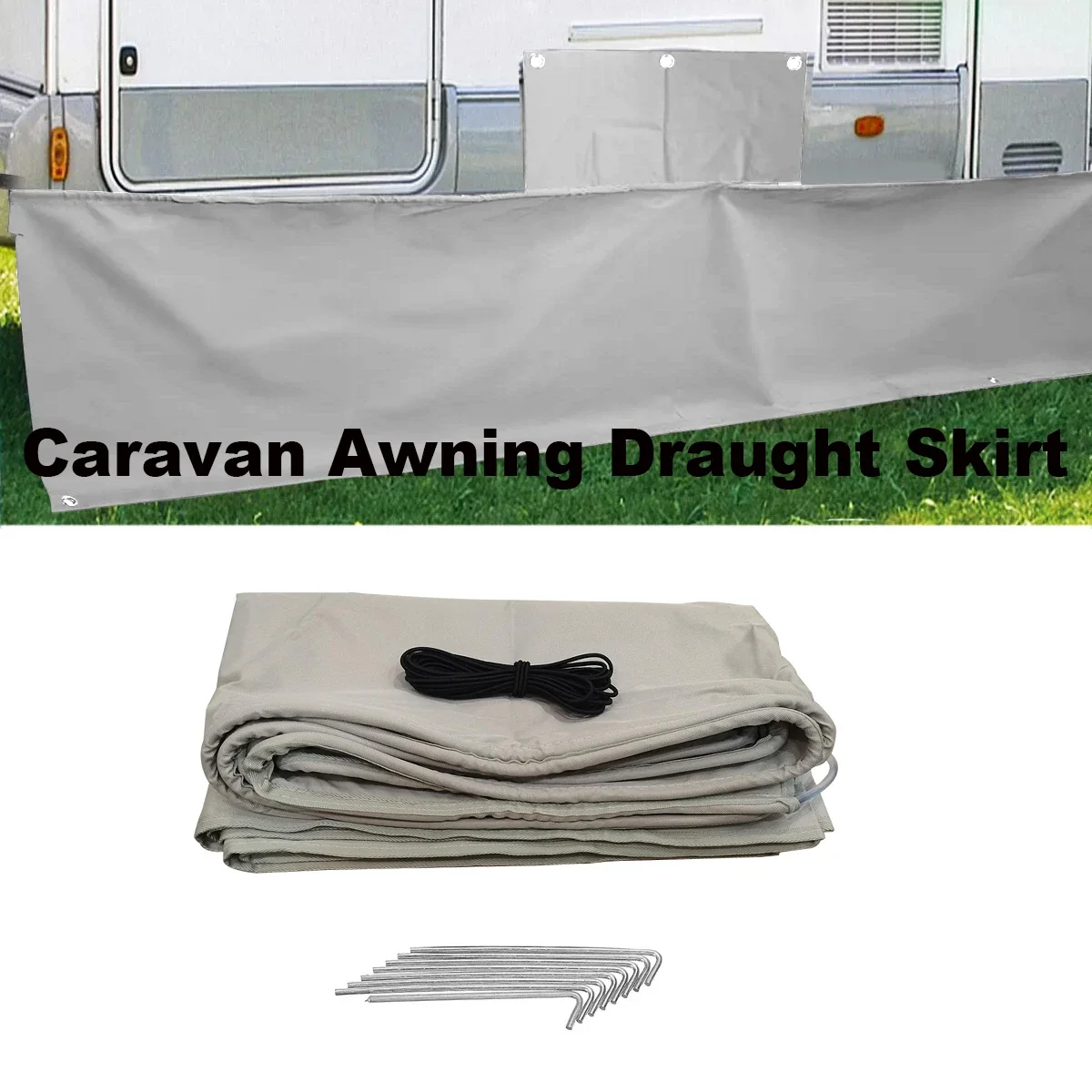RV/Caravan Awning Draught Skirt Set - 7m Length x 50cm Deep - Replacement Accessories for Motorhomes & Campers