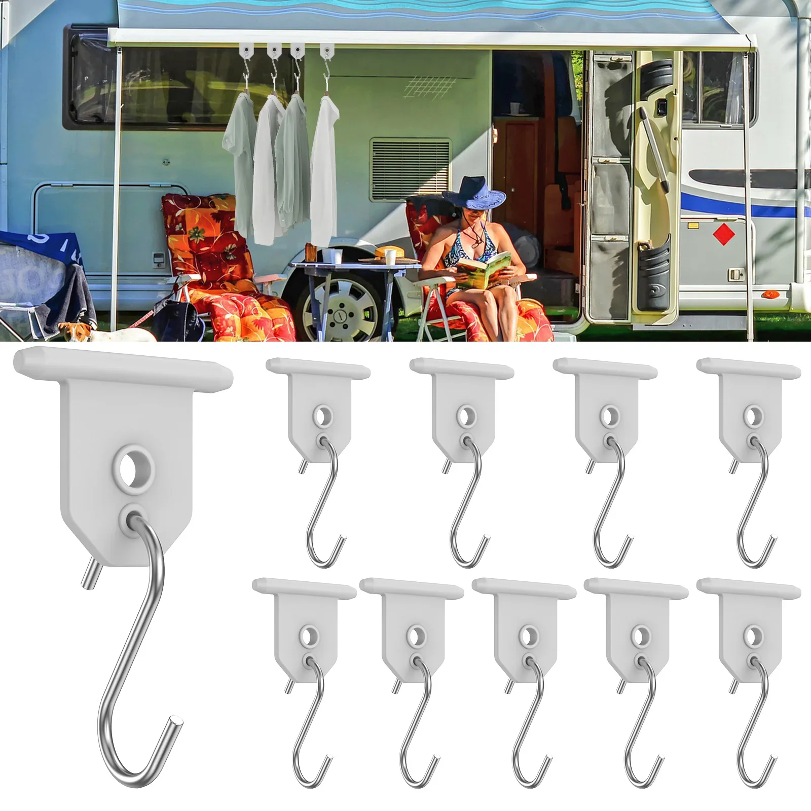 10Pcs S-Shaped Awning Hooks for RVs, Camping Awnings, Parties - Heavy Duty Metal Hooks for Hanging Lights, Hats, Outdoor Accessories