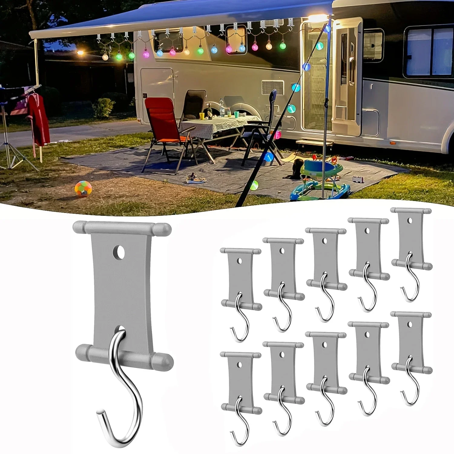 S-Shaped Camping Awning Hooks Clips (Pack of 4 or 8) for RV Tents, Caravan & Camper - Lightweight Hanging Clips Outdoor Supplies