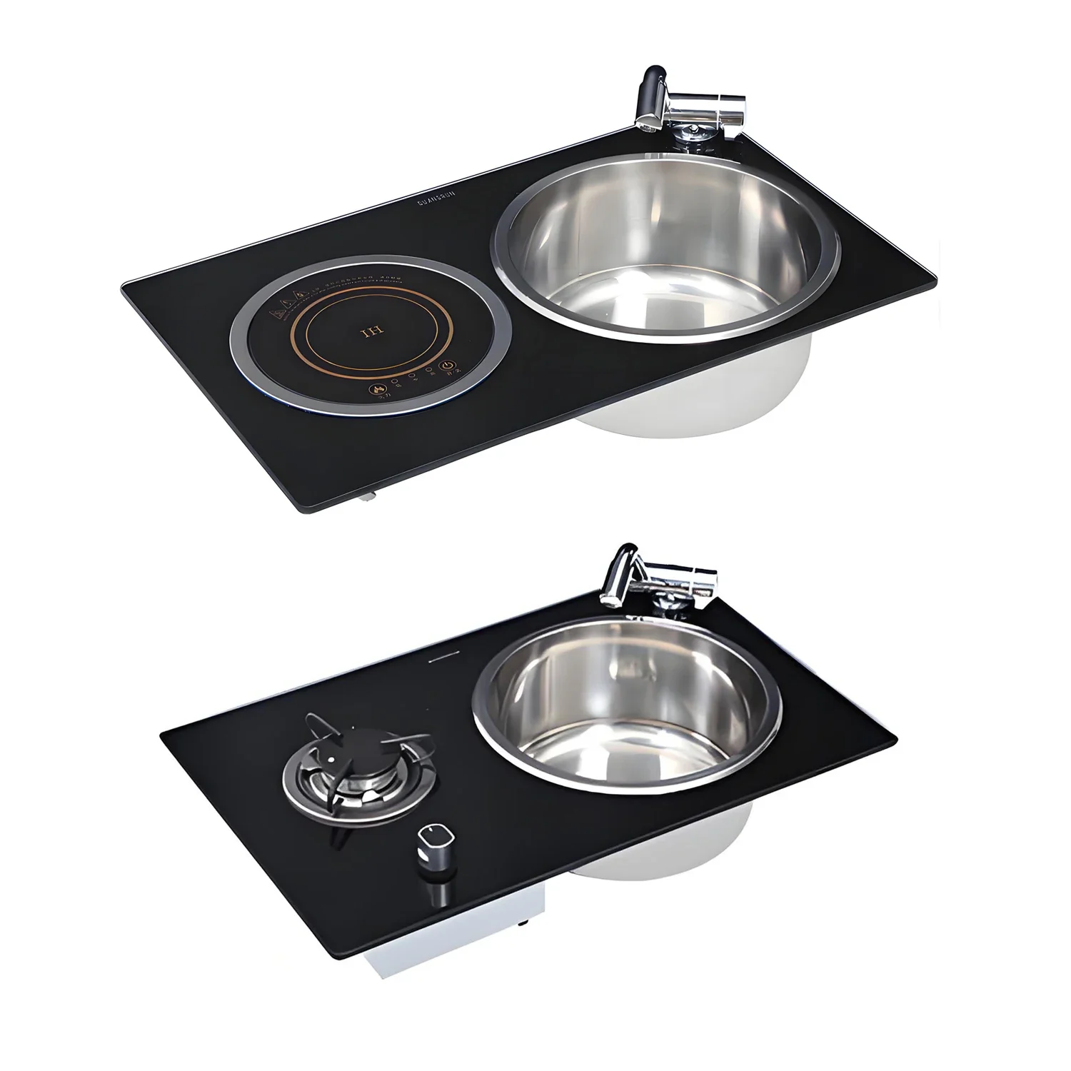 RV Marine Sink & Gas Stove Combo - 304 Stainless Steel LPG Cooktop, Electric Ignition & Induction - For Yacht/Motorhome/Caravan