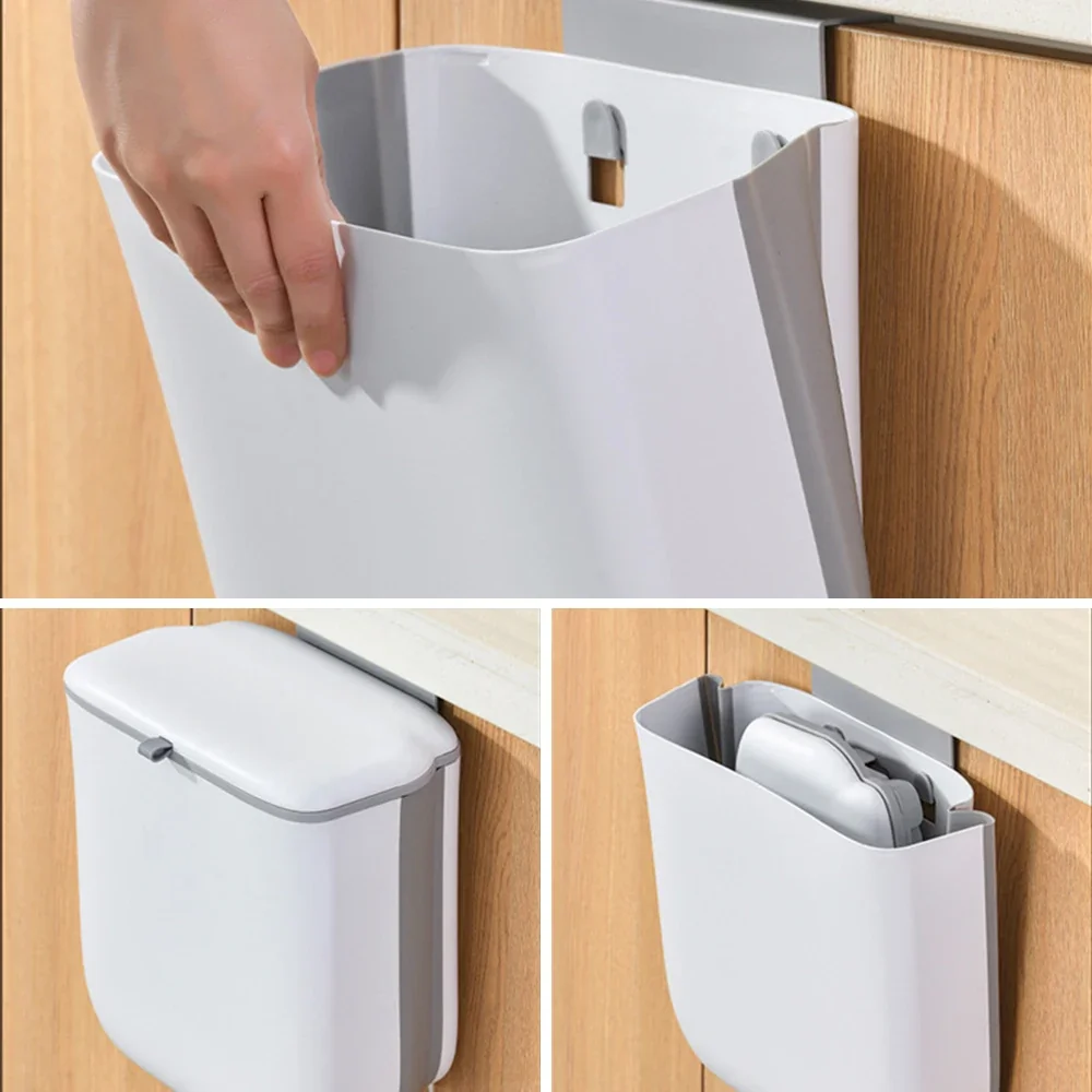 9L Collapsible Trash Can with Sliding Lid for RV, Camping, Boats, Caravans and Motorhomes - Wall Mounting Space-Saving Waste Bin