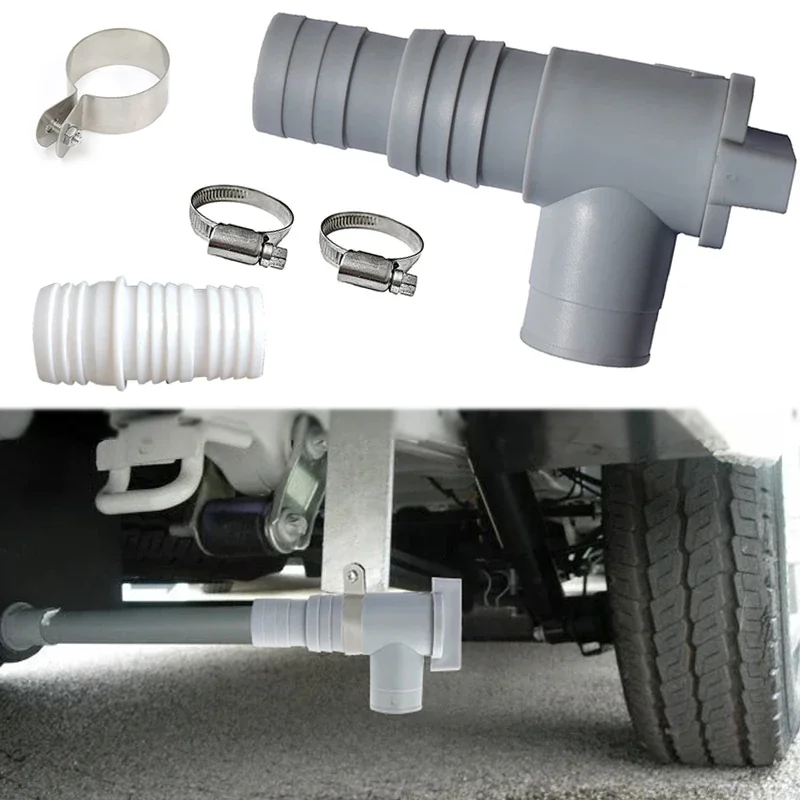 Caravan Waste Water Tank Drain Tap Replacement Kit (Includes Bracket & Adaptor) - 28/32mm Tube Size