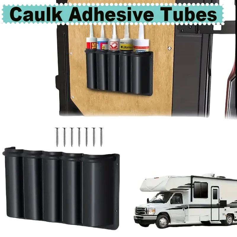 5-Tube RV Door Spray Storage Box Black Durable Storage Pocket for RV Doors, Caravan Accessories, Holder for RV Van Tool Storage
