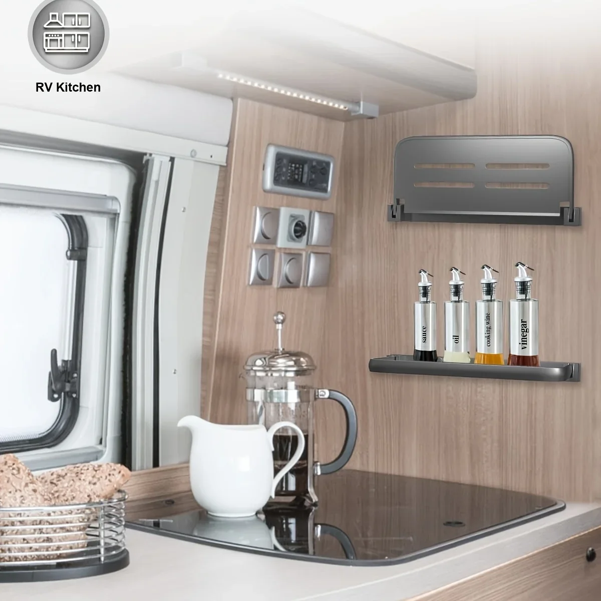 RV Folding Wall Rack Collapsible Wall-Mounted Tray for Vans Motorhome Bathroom Shelves Adjustale Organizer