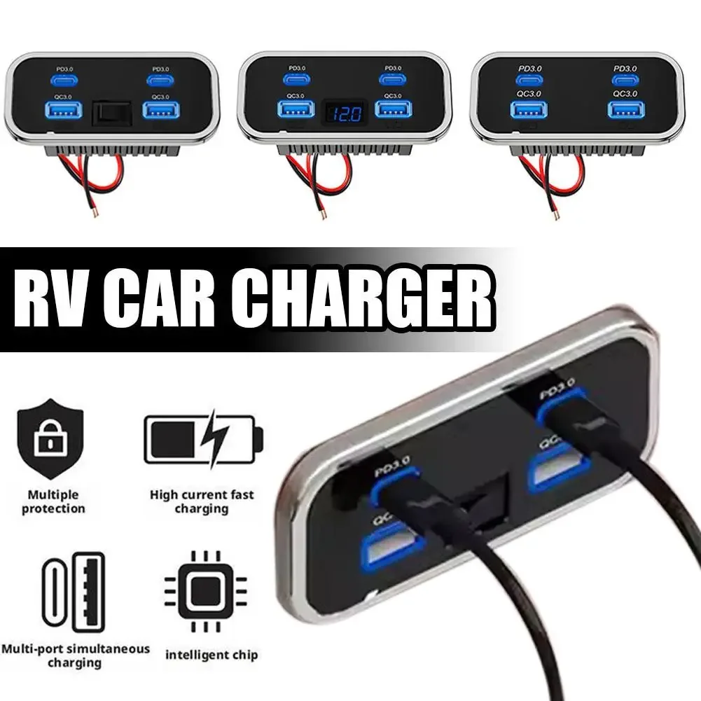 RV Car Charger Dual USB Type-C 4 Ports Socket 24V for Motorhome Camping Bus Marine
