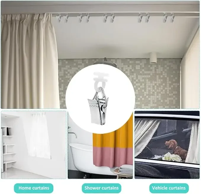 60PCS Metal Curtain Clips & Rollers for Curtain Track Rails, Rust-Resistant Metal RV Accessories for Curtains