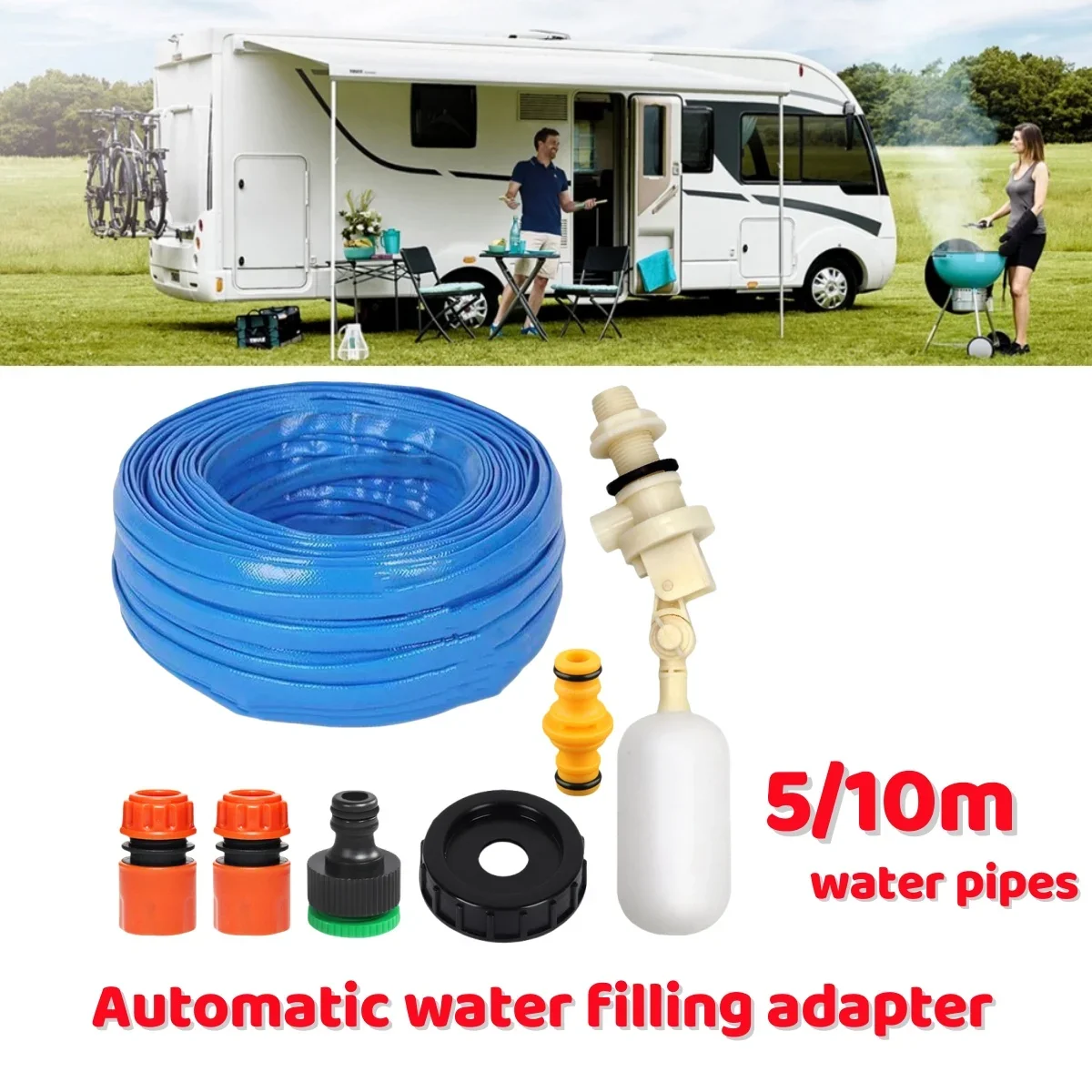 RV Water Pipe With Adaptor 5/10m Food Grade Plumbing for Aquaroll, Superpitches, Caravan & Motorhome