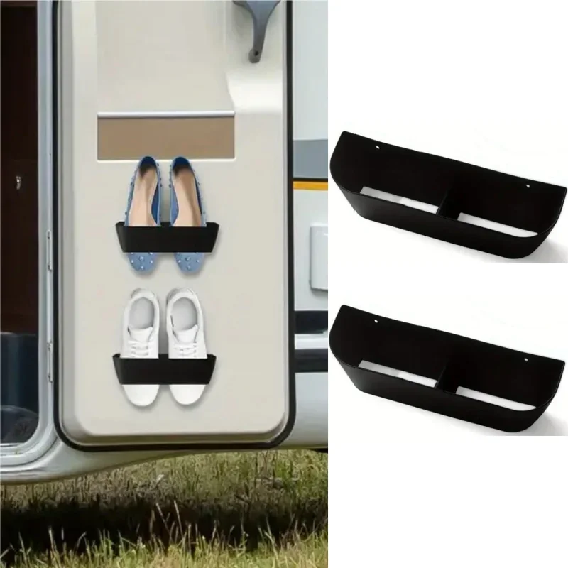 2pcs Wall-Mounted Storage Box - Durable Plastic, No Drilling, Self-Adhesive Shoe Rack for RV/Caravan/Camping
