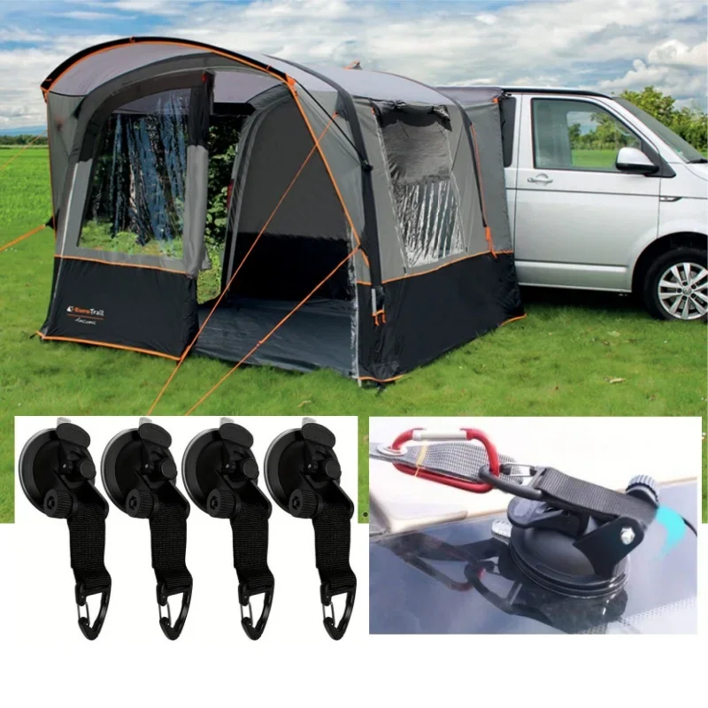 4pcs Motorhome Vacuum Suction Cup Buckle With Glass Hook for Outdoor Climbing Camping Tent Bracket Hook Accessories