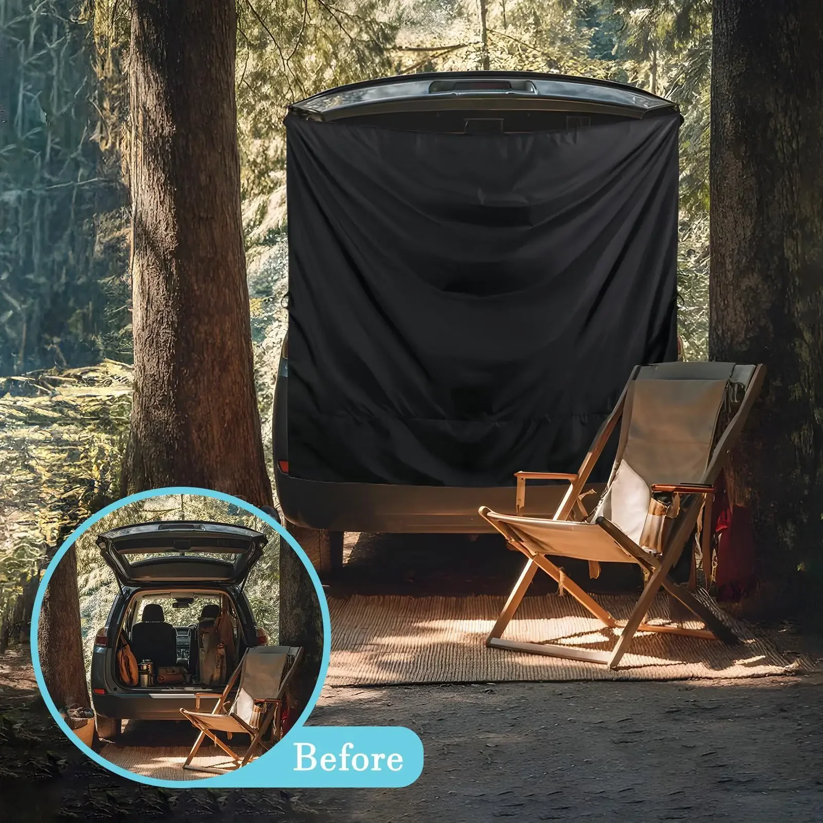 Camping Shower Drape for RV/Van Rear Door Shower Curtain, 420D Oxford Cloth, with Magnetic Hooks Waterproof Automotive Accessories