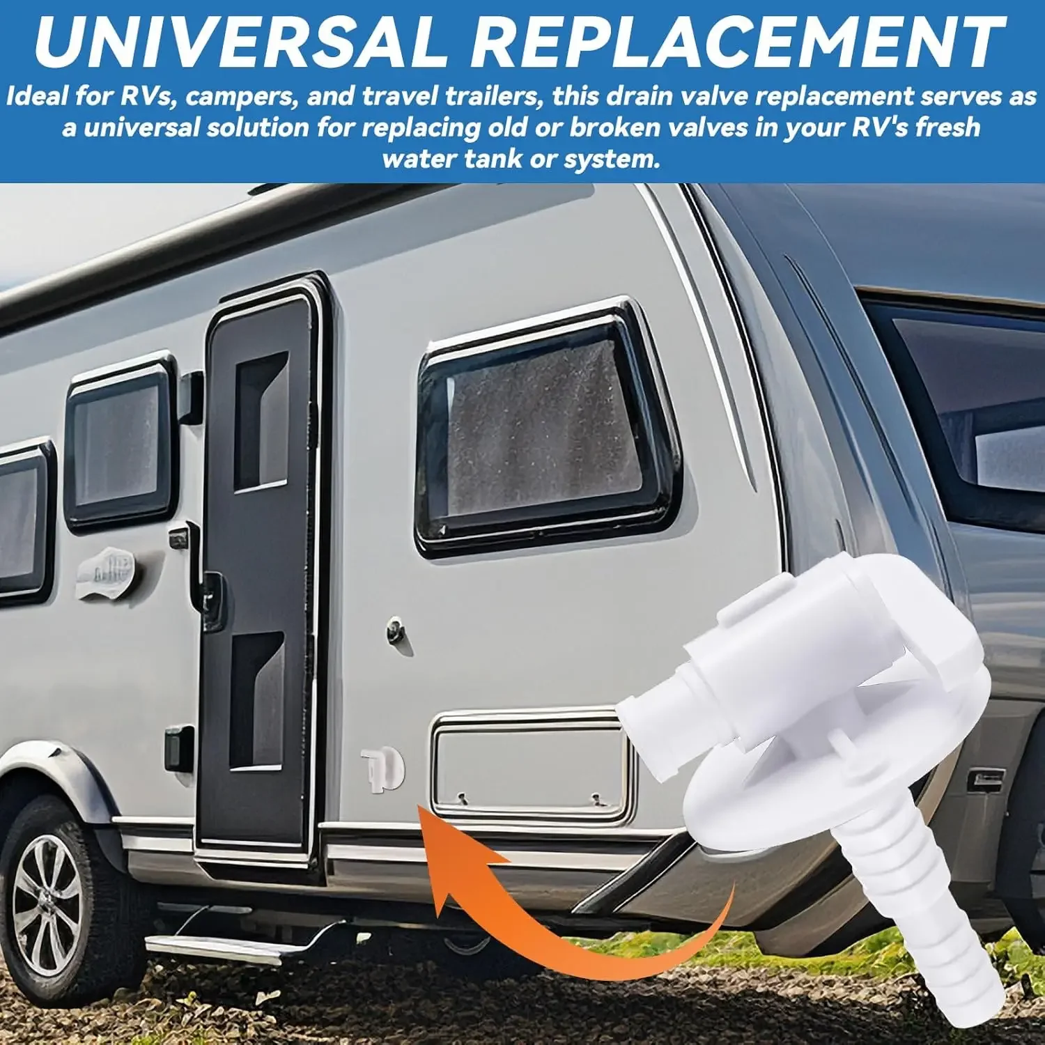 RV Water Tank Drain Valve - 3/8" or 1/2" Hose Compatible, White for RVs and Trailers