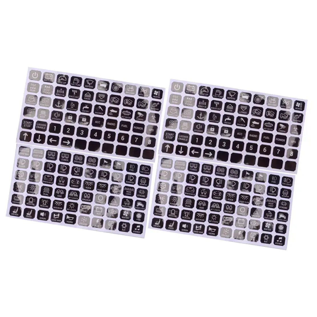 6/8 Gang Car RV Light Lamp Switch Panel Control Label Sticker Black Plastic 240Pcs Let me know if you need help with any other product titles!