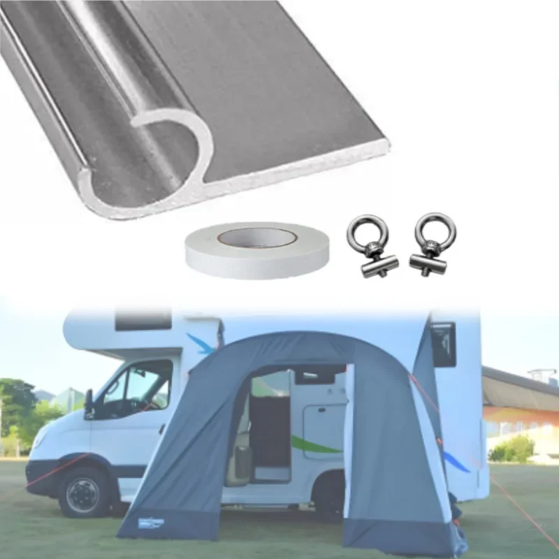 8XM Aluminium C-Channel Awning Rail with Double-Side Tape and Awning Rail Stoppers for Motorhomes, Caravans, and Outdoor Camping