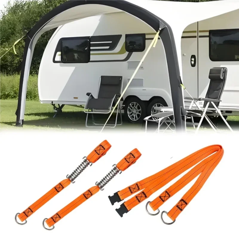 Orange Storm Straps Kits With Metal Buckle Adjustable RV Roof Awning Tensioner Tie-Down Belts for Caravan Motorhome Camping