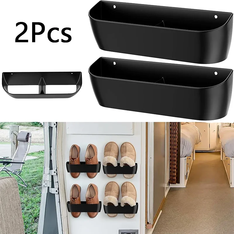 2 Pcs Wall-Mounted Storage Boxes Durable Plastic No-Drill Self-Adhesive Shoe Rack Pockets for RV, Caravan & Camping