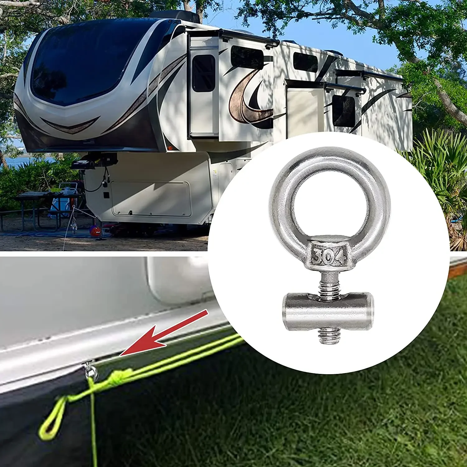 2/4 Set 6mm Awning Rail Stoppers with Carabiner Hooks - Blocking Kit for Caravan, Motorhome, Campervan & Camping Tent