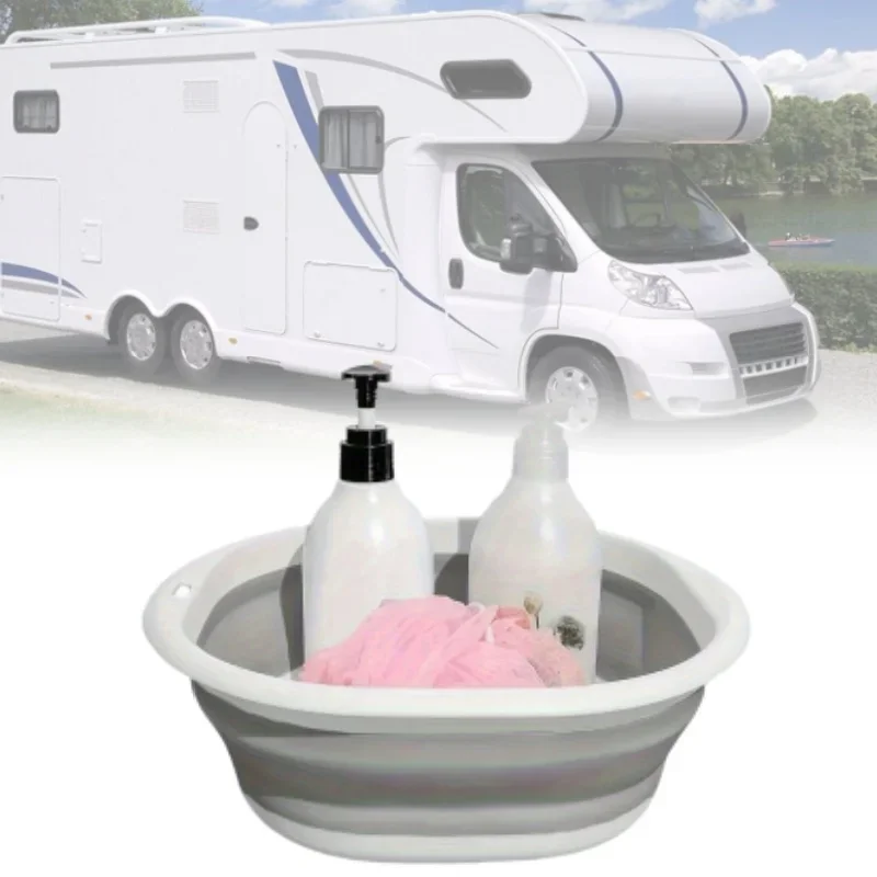 Portable Folding 20L Basin Grey Plastic Washbasin RV Motorhome Outdoor Camping Barbecue Vegetable Storage Organizer Model: M239-2814