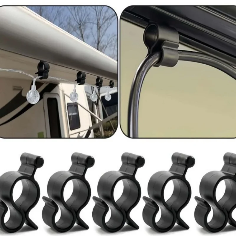RV Tent Hangers Light Hanger - Black Plastic Awning Hooks Clips (10Pcs) - Caravan Camper Camping Rope Clamp Tent Hooks Accessories