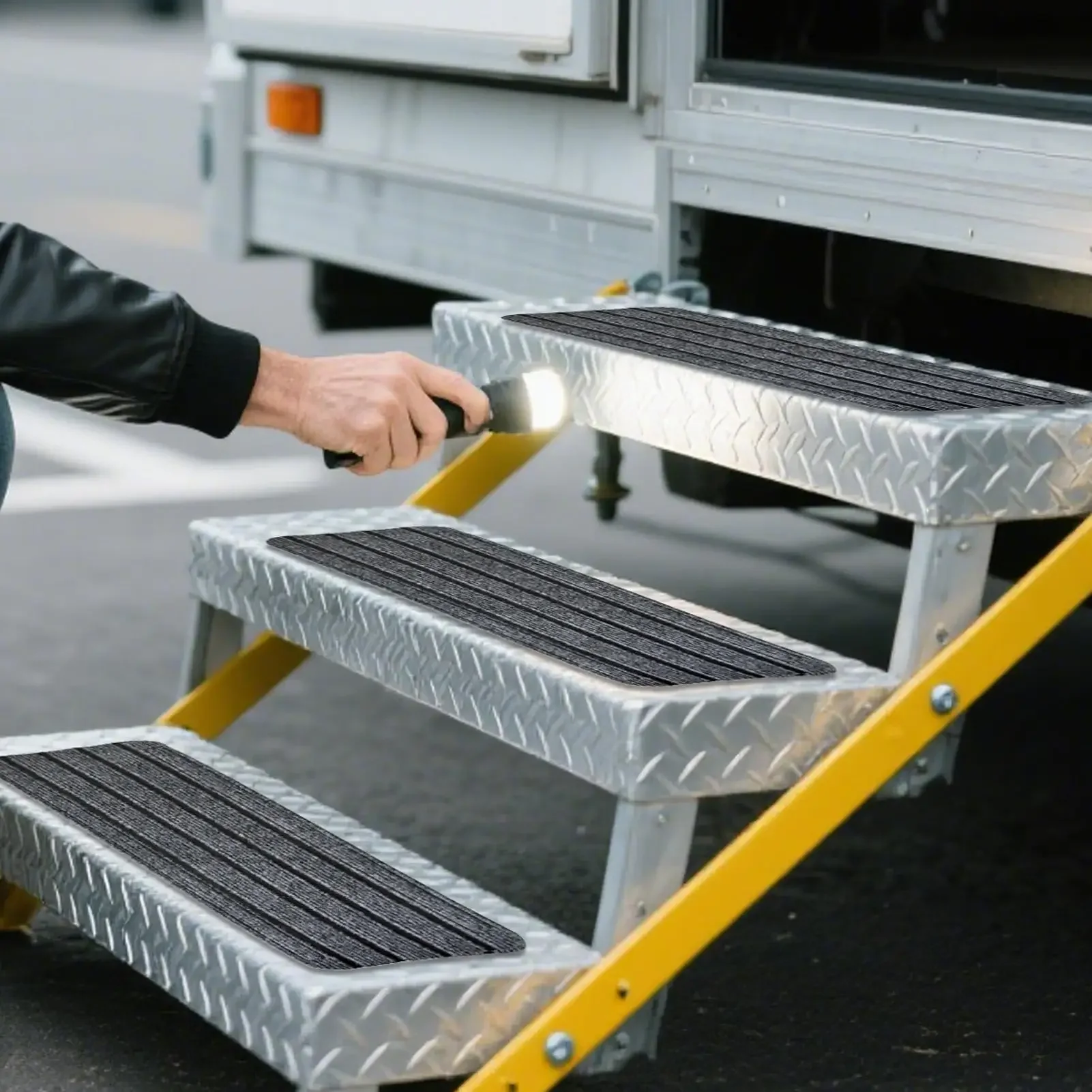 RV Stair Carpet 4 Pieces, Stain-Resistant Anti-Slip Mat for RV Steps, Pet Vehicle Deck, Travel, Camping, Car, Truck, Backyard