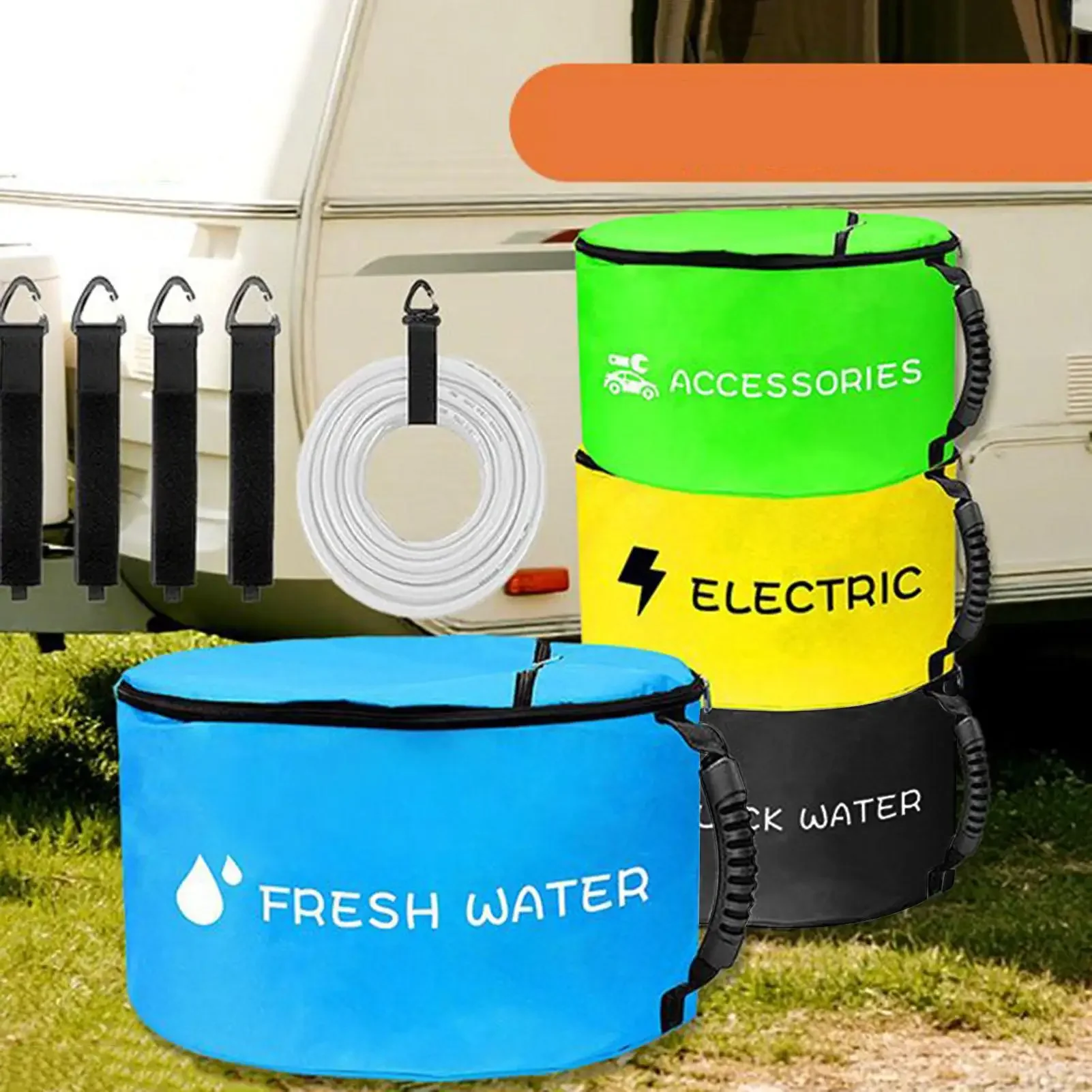 RV Sewer Hose Storage Bag, Double Zipper, Foldable, for Waste Tool & Camping Accessories