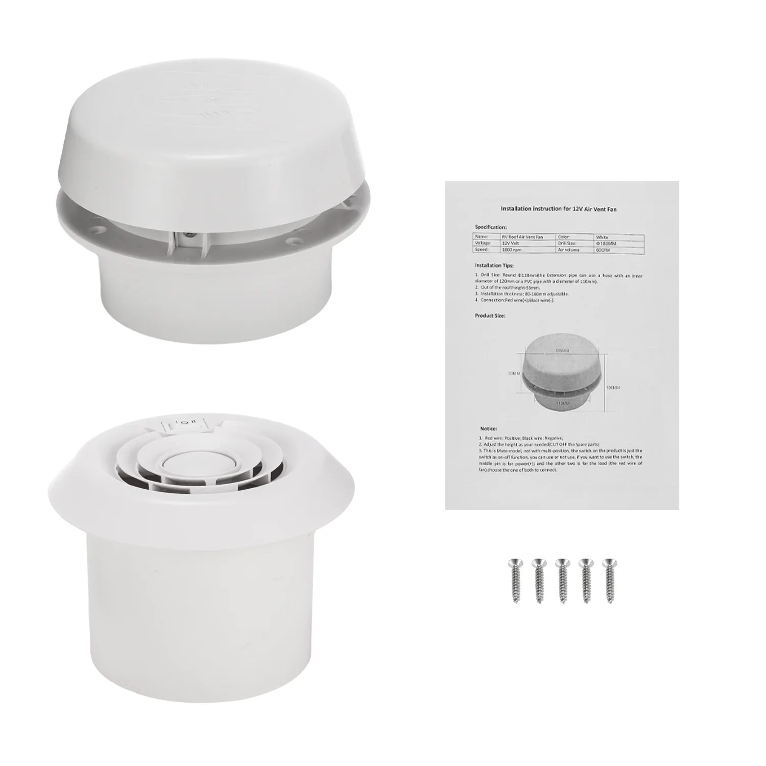 24V Caravan Accessories RV Camper Motorhome Quiet Fan Roof Air Vent Grille for Travel Trailer Van Cooling