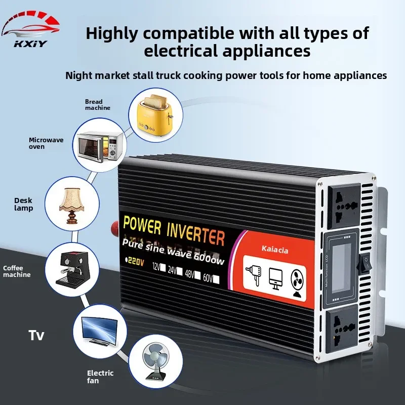 Pure Sine Wave High Power Inverter, 12V/24V/48V/60V to 220V, Universal for Cars, RVs and Trucks