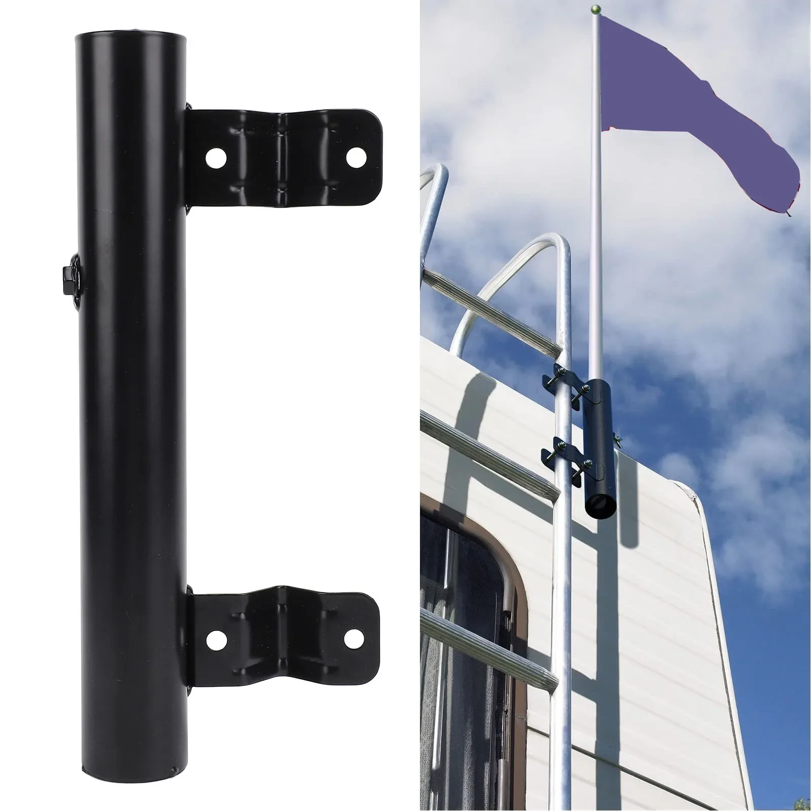 12 Inch RV Ladder Mounted Flagpole Holder Heavy Duty Adjustable Flag Pole Mount for Camping Vehicles & Motorhomes