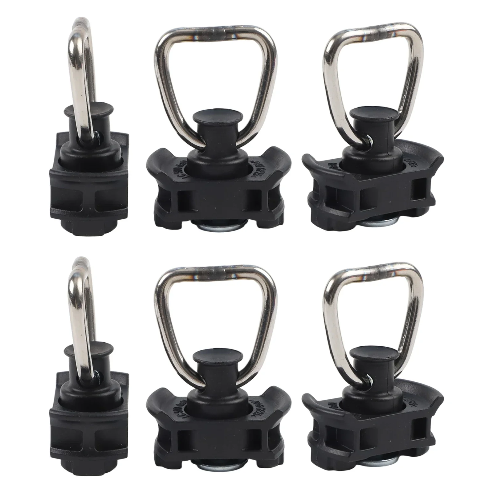 6PCS Camping RV Modification Black Aluminum Track System Fixed Rings Slide with Stainless Steel Snap Buckles.