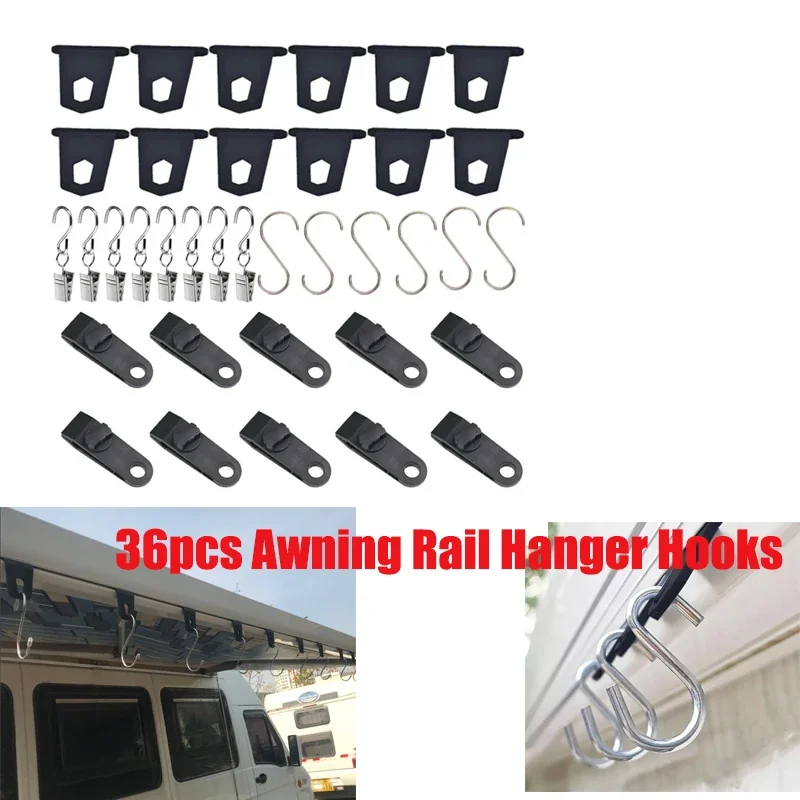36pcs Awning Rail Hanger Hooks for Motorhome, Fiamma & Thule Omnistor Caravan Tent, Tarp Clips & Buckle Let me know if you need help with any other product titles!