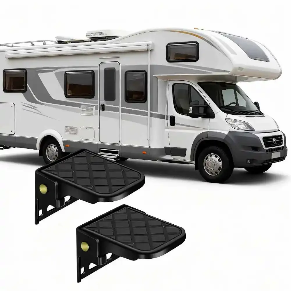 Folding Truck Step With Anti-Slip Surface Adjustable Tailgate Ladder for RV Campers & Dump Trailer Safety Foot Accessories Black Let me know if you need help with any other product titles!